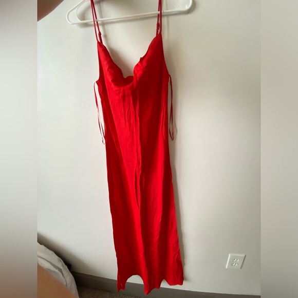 Zara bright Red Satin Effect Lingerie Style maxi Cowl Neck Dress Size XS NWT - Picture 14 of 16